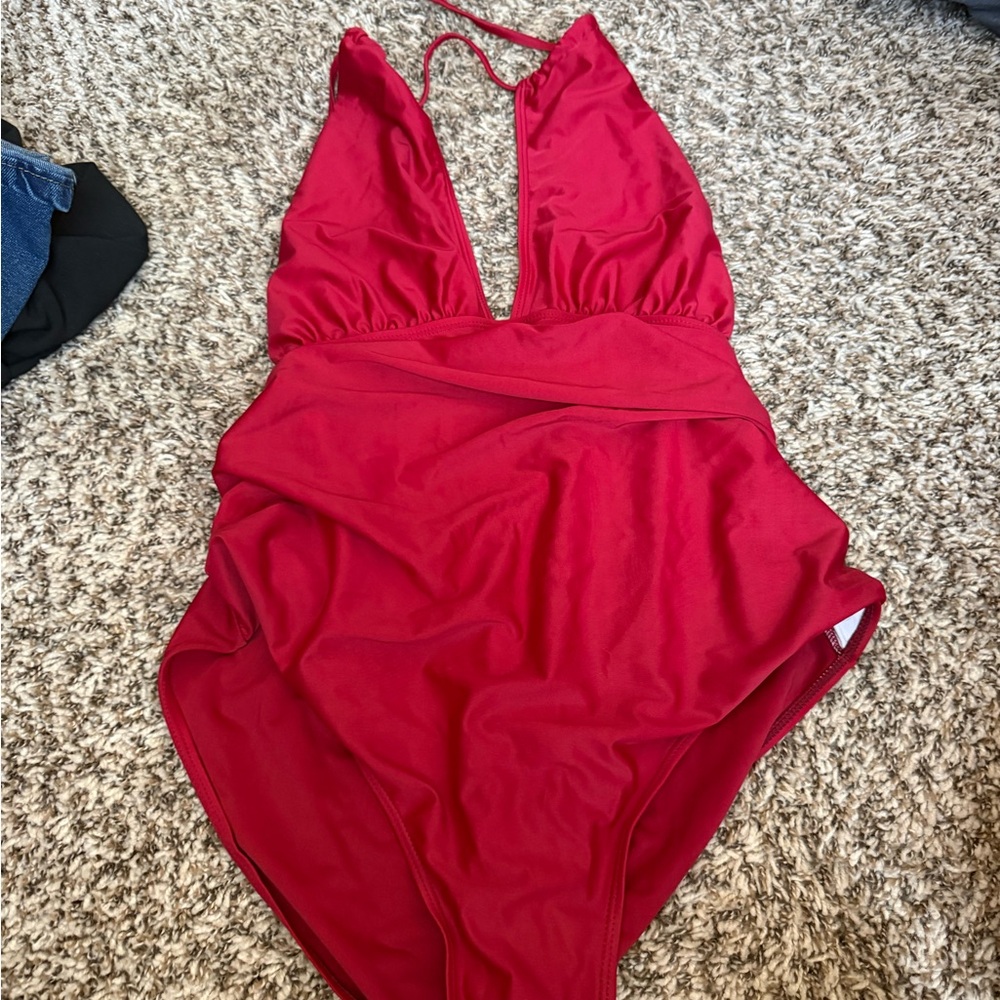 Red Plunge Swimsuit